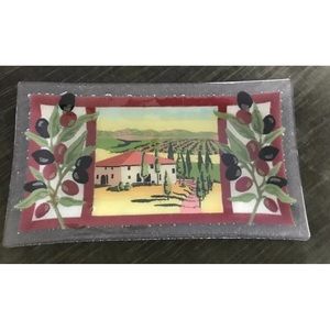 Peggy Karr Handcrafted Art Glass Tuscan Villa tray Olives 14x8 approximately